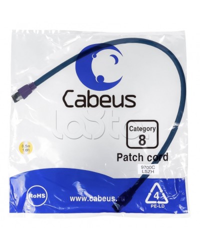 Патч-корд S/FTP Cabeus PC-SSTP-RJ45-Cat.8-0.5m-LSZH в Нефтеюганске Патчкорды (медные) Pintop.ru