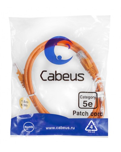 Патч-корд медный U/UTP кат.5е (1,5м) LSZH (оранжевый) Cabeus (PC-UTP-RJ45-Cat.5e-1.5m-OR-LSZH) в Нефтеюганске Патчкорды (медные) Pintop.ru