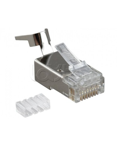 Разъем RJ-45(8P8C) под витую пару, категория 6A, экранированный, со вставкой Hyperline PLUG-8P8C-UV-C6A-SH-50 в Нефтеюганске Коннекторы и разъемы Pintop.ru