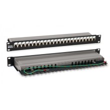 Патч-панель 19", 1U, 24 порта RJ-45 полн. экран., категория 6, Dual IDC, цвет черный Hyperline PP3-19-24-8P8C-C6-SH-110D