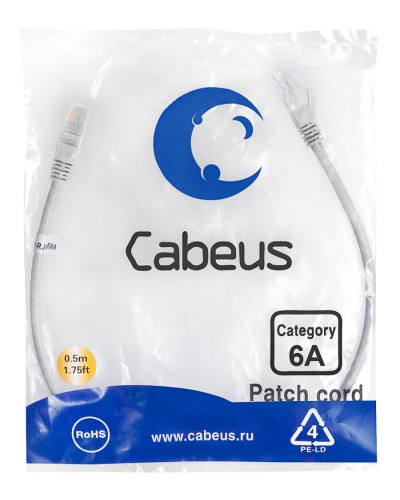 Шнур коммутационный 2xRJ-45/8P8C U/UTP кат.6 (0,5 м) Cabeus PC-UTP-RJ45-Cat.6a-0.5m-LSZH в Нефтеюганске Патчкорды (медные) Pintop.ru