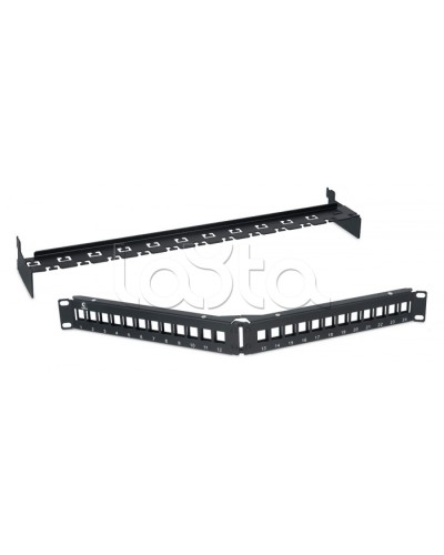 Патч-панель угловая модульная 19, 1U, 24 порта RJ-45, для неэкранированных модулей, с задним кабельным организатором (без модулей) Cabeus PLB-24-CON в Нефтеюганске Патч панель Pintop.ru