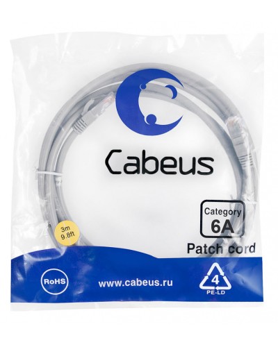 Шнур коммутационный 2xRJ-45/8P8C U/UTP кат.6a (3 м) Cabeus PC-UTP-RJ45-Cat.6a-3m-LSZH в Нефтеюганске Патчкорды (медные) Pintop.ru