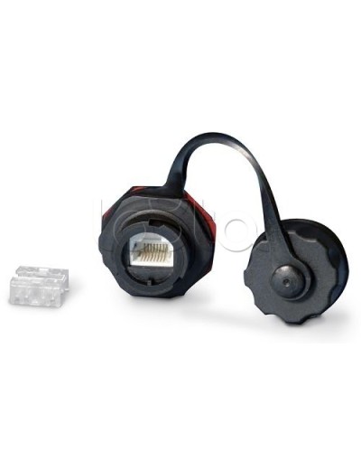 Промышленный модуль Keystone Jack RJ-45 (8P8C), IP67, категория 5e, с защитной крышкой, черный Hyperline KJ-IE-8P8C-C5e-180-BK в Нефтеюганске Распределительные коробки Pintop.ru