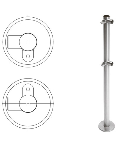 Стойка ограждения L-образная с 2-мя полупетлями cправа (антик серебро) Oxgard в Нефтеюганске Ограждения Pintop.ru