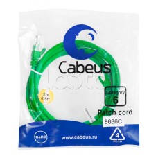 Патч-корд UTP, категория 6, 2 м, неэкранированный, зеленый Cabeus PC-UTP-RJ45-Cat.6-2m-GN