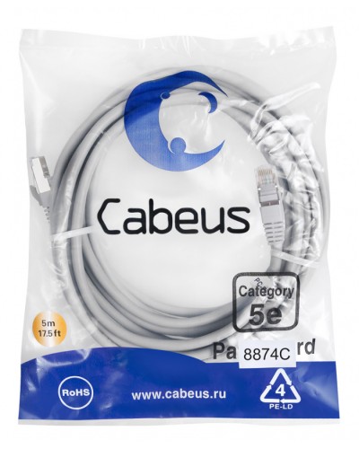 Патч-корд медный F/UTP кат.5е (10м) PVC (серый) Cabeus (PC-FTP-RJ45-Cat.5e-10m) в Нефтеюганске Патчкорды (медные) Pintop.ru