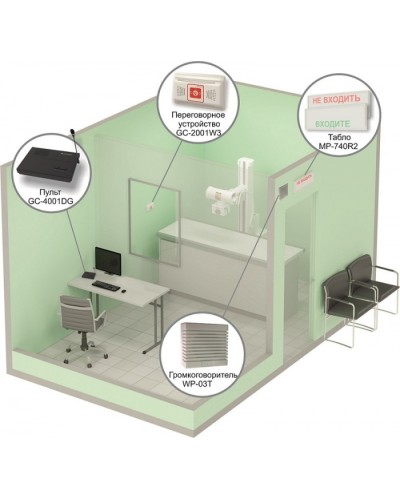 Комплект светового, звукового и голосового вызова посетителя в кабинет Hostcall MP-912W2 в Нефтеюганске Система оповещения и трансляции Hostcall Pintop.ru