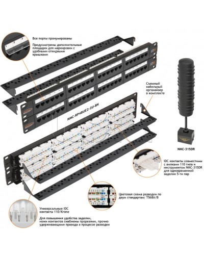 Патч-панель 19, 2U, 48xRJ45 NIKOMAX (NMC-RP48UE2-2U-BK) в Нефтеюганске Патч панель Pintop.ru