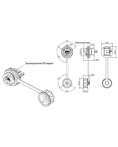 Промышленный модуль Keystone Jack RJ-45 (8P8C) Hyperline (KJ-IE-8P8C-C5e-180-SH-F-BK) в Нефтеюганске Патч-корды и пигтейлы Pintop.ru