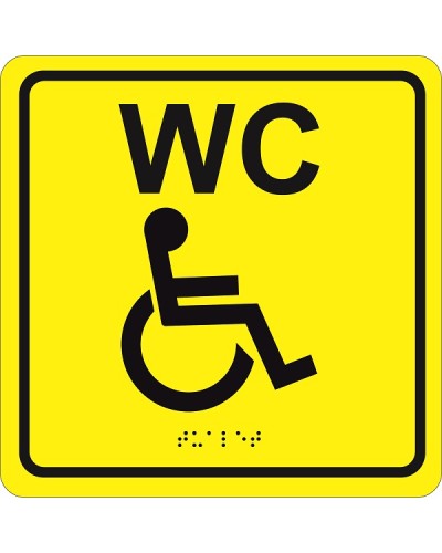 Табличка тактильная Hostcall MP-010Y3Туалет для инвалидов (200x200мм) желтый в Нефтеюганске Система оповещения и трансляции Hostcall Pintop.ru