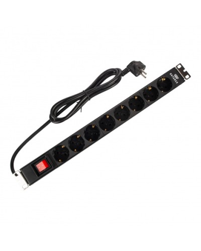 Блок распределения 19 (PDU) с выключателем на 16А, 8 разъемов SHUKO, шнур питания 1,8 м, черныйDatarex DR-432121 в Нефтеюганске Блоки розеток Pintop.ru