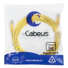 Патч-корд UTP, категория 5e, 5 м, неэкранированный, желтый Cabeus PC-UTP-RJ45-Cat.5e-5m-YL