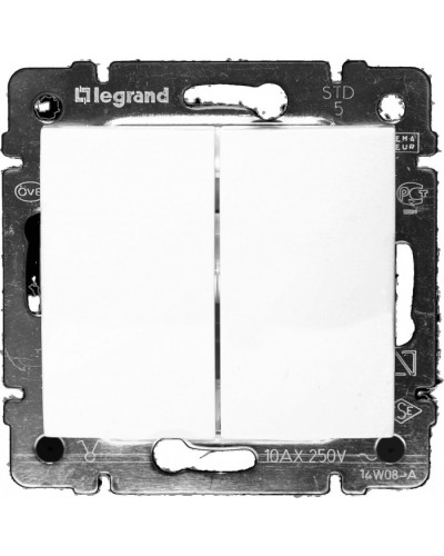 Выключатель двухклавишный 10 AX 250 В белый Valena Legrand 774405 в Нефтеюганске Аксессуары для кабель-канала Pintop.ru