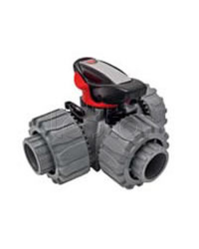 Кран шаровой трехходовой ПВХ D25, под клей Экопласт с муфтовым окончанием (49448) в Нефтеюганске Повороты, муфты, тройники Pintop.ru