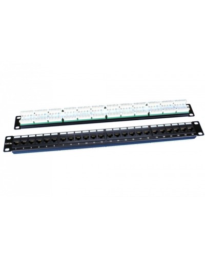 Патч-панель 19, 1U, 24 порта RJ-45, категория 5e, Dual IDC, ROHS, цвет черный Hyperline PP3-19-24-8P8C-C5E-110D в Нефтеюганске Патч панель Pintop.ru