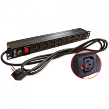 Блок розеток 19", 1-фазный с выкл,10A / 250V, 8xC13 с фикс вилки, 3 м, вилка Schuko TWT (TWT-PDU-10A8C3L-3.0)