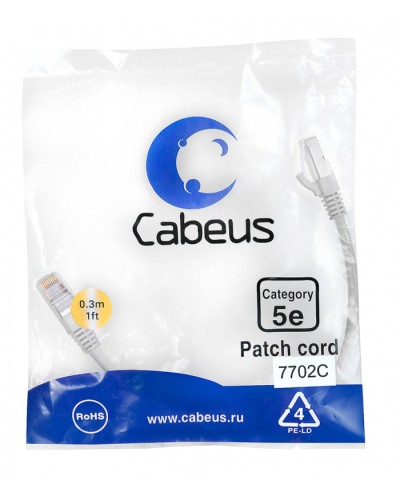 Патч-корд FTP, категория 5e, 0.3 м, экранированный, серый Cabeus PC-FTP-RJ45-Cat.5e-0.3m в Нефтеюганске Патчкорды (медные) Pintop.ru