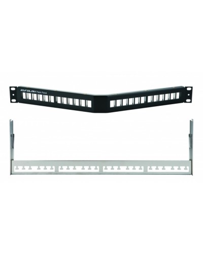 Коммутационная угловая панель 19” наборная, FTP, 1U, 24 порта, черный Eurolan (27A-00-24BL) в Нефтеюганске Патч панель Pintop.ru