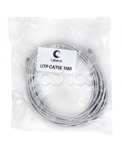 Патч-корд UTP, категория 5e, 15 м, неэкранированный, серый Cabeus PC-UTP-RJ45-Cat.5e-15m в Нефтеюганске Патчкорды (медные) Pintop.ru