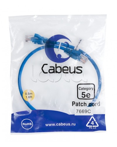 Патч-корд UTP, категория 5e, 0.5 м, неэкранированный, синий Cabeus PC-UTP-RJ45-Cat.5e-0.5m-BL в Нефтеюганске Патчкорды (медные) Pintop.ru