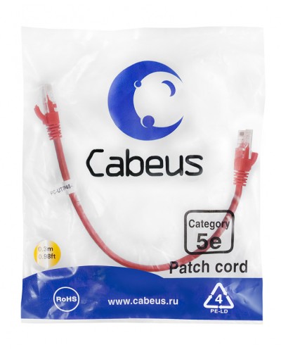 Патч-корд медный U/UTP кат.5е (0,3м) LSZH (красный) Cabeus (PC-UTP-RJ45-Cat.5e-0.3m-RD-LSZH) в Нефтеюганске Патчкорды (медные) Pintop.ru
