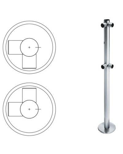 Стойка ограждения L-образная с отверстием под фиксатор, 2 муфты справа (антик серебро) Oxgard в Нефтеюганске Ограждения Pintop.ru