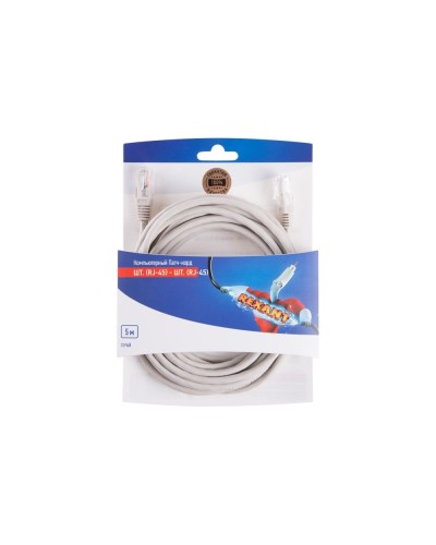 Патч-корд U/UTP RJ45-RJ45, CAT 5e, PVC, серый, 5м REXANT 06-3204 в Нефтеюганске Патчкорды (медные) Pintop.ru