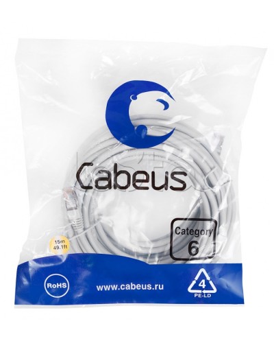 Патч-корд FTP, категория 6, F/UTP экранированный, LSZH, 15 м, серый Cabeus PC-FTP-RJ45-Cat.6-15m-LSZH в Нефтеюганске Патчкорды (медные) Pintop.ru