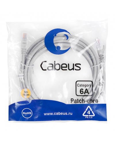Шнур коммутационный 2xRJ-45/8P8C U/UTP кат.6a (5 м) Cabeus PC-UTP-RJ45-Cat.6a-5m-LSZH в Нефтеюганске Патчкорды (медные) Pintop.ru