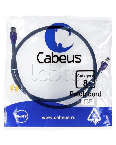 Патч-корд S/FTP Cabeus PC-SSTP-RJ45-Cat.8-1m-LSZH в Нефтеюганске Патчкорды (медные) Pintop.ru