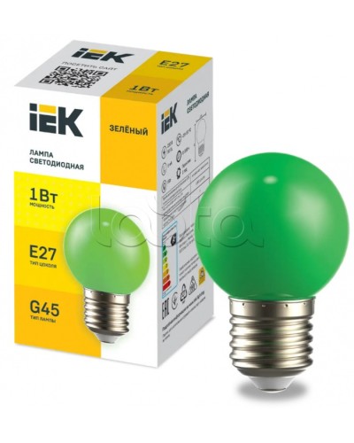Лампа LED декор. G45 шар 1Вт 230В зеленый E27 IEK (LLE-G45-1-230-G-E27) в Нефтеюганске Источники света(Лампы) Pintop.ru