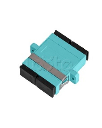 Адаптер NIKOMAX волоконно-оптический, соединительный, многомодовый, стандарта OM3, SC/UPC-SC/UPC, двойной, пластиковый, без шторки, с фланцами, аква, уп-ка 2шт. NIKOMAX (NMF-OA2M3-FN-SCU-SCU-AQ-2) в Нефтеюганске Проходные адаптеры и розетки оптические Pint