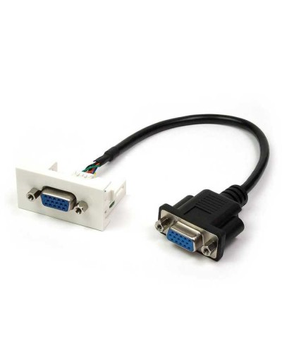 Вставка Mosaic 22.5x45 с адаптером VGA D-SUB HDB-15 мама, со шнуром 3 м мама, белая LANMASTER LAN-WA-LP-VGA-FF-3.0 в Нефтеюганске Коммутационные изделия Pintop.ru