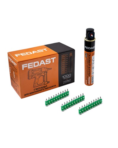 Гвозди 3.0*19 мм усиленные для монтажного пистолета в комплекте с газовым баллоном 165 мм FEDAST (fd3019egfc) в Нефтеюганске Крепеж: Дюбели, шурупы, саморезы Pintop.ru