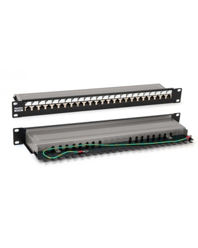 Патч-панель 19, 1U, 24 порта RJ-45 полн. экран., категория 6, Dual IDC, цвет черный Hyperline PP3-19-24-8P8C-C6-SH-110D в Нефтеюганске Патч панель Pintop.ru