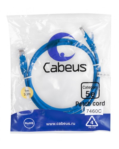 Патч-корд медный U/UTP категория 5е (1м) LSZH (синий) Cabeus (PC-UTP-RJ45-Cat.5e-1m-BL-LSZH) в Нефтеюганске Патчкорды (медные) Pintop.ru