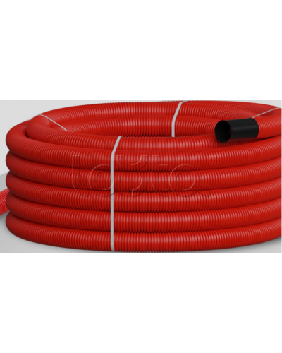 NR063 Двустен. труба ПНД гибкая откр. прокладки, SN18, с зондом, D63мм (50м) красн. Экопласт (801063HFR-UF-RD) в Нефтеюганске Труба гофрированная Pintop.ru