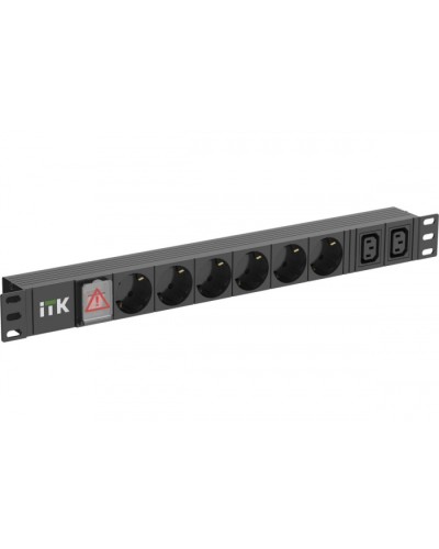 ITK 6 розеток нем. ст. + 2 С13 LED 1U вх. С14 алюмин.(PH12-6D2C133) в Нефтеюганске Блоки розеток Pintop.ru