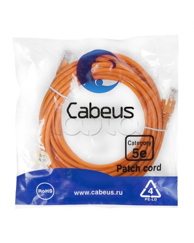 Патч-корд медный U/UTP кат.5е (5м) LSZH (оранжевый) Cabeus (PC-UTP-RJ45-Cat.5e-5m-OR-LSZH) в Нефтеюганске Патчкорды (медные) Pintop.ru