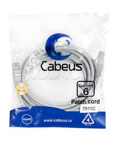 Патч-корд Cabeus PC-FTP-RJ45-CAT.6-3M-LSZH в Нефтеюганске Патчкорды (медные) Pintop.ru