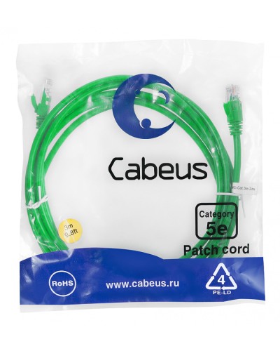 Патч-корд медный U/UTP кат.5е (3м) LSZH (зеленый) Cabeus (PC-UTP-RJ45-Cat.5e-3m-GN-LSZH) в Нефтеюганске Патчкорды (медные) Pintop.ru