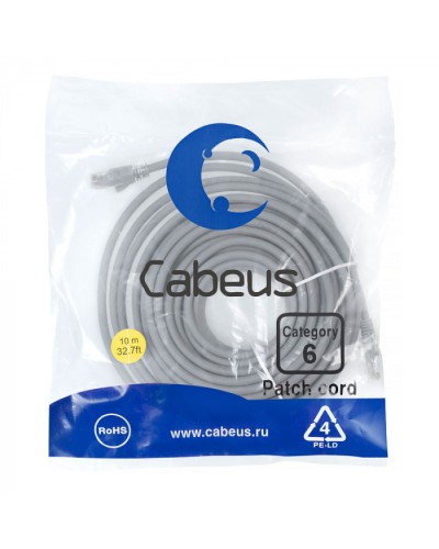Патч-корд медный U/UTP кат.6 (10м) LSZH (серый) Cabeus (PC-UTP-RJ45-Cat.6-10m-LSZH) в Нефтеюганске Патчкорды (медные) Pintop.ru