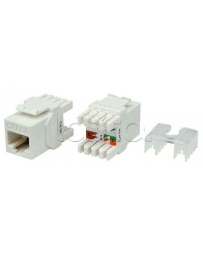 Вставка Keystone Jack RJ-45(8P8C) Hyperline KJ8-8P8C-C6A-180-WH в Нефтеюганске Модули Keystone Pintop.ru