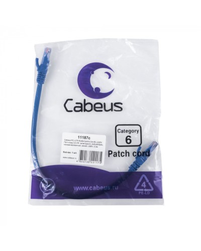Патч-корд U/UTP, кат. 6, 2xRJ45/8p8c, неэкран, синий, LSZH, 0.3м Cabeus (PC-UTP-RJ45-Cat.6-0.3m-BL-LSZH) в Нефтеюганске Патчкорды (медные) Pintop.ru