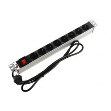 Блок розеток 1U, 8 розеток Schuko Rem R-16-8S-V-440-1.8