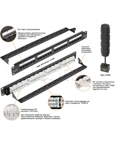 Патч-панель 19, 1U, 24xRJ45 NIKOMAX (NMC-RP24UD2-1U-BK) в Нефтеюганске Патч панель Pintop.ru
