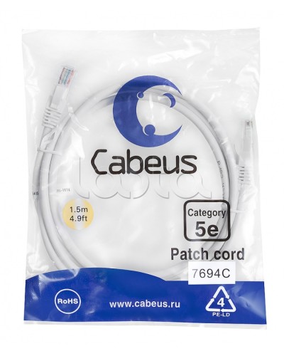 Патч-корд медный U/UTP кат.5е (1,5м) LSZH (белый) Cabeus (PC-UTP-RJ45-Cat.5e-1.5m-WH-LSZH) в Нефтеюганске Патчкорды (медные) Pintop.ru