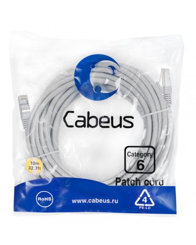 Патч-корд FTP, категория 6, F/UTP экранированный, LSZH, 10 м, серый Cabeus PC-FTP-RJ45-Cat.6-10m-LSZH в Нефтеюганске Патчкорды (медные) Pintop.ru