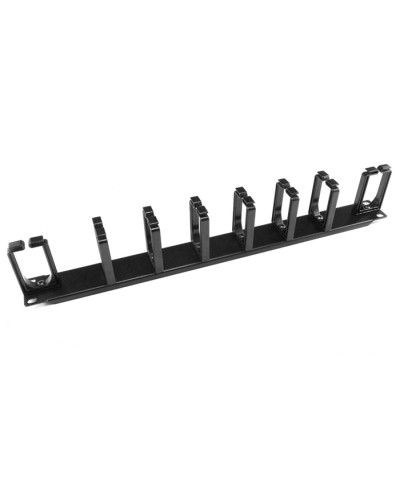 Органайзер кабельный горизонтальный 19 1U, 8 пласт. колец, металлический, черный Cabeus JB08-1U-PR-BK в Нефтеюганске Кабельные органайзеры Pintop.ru